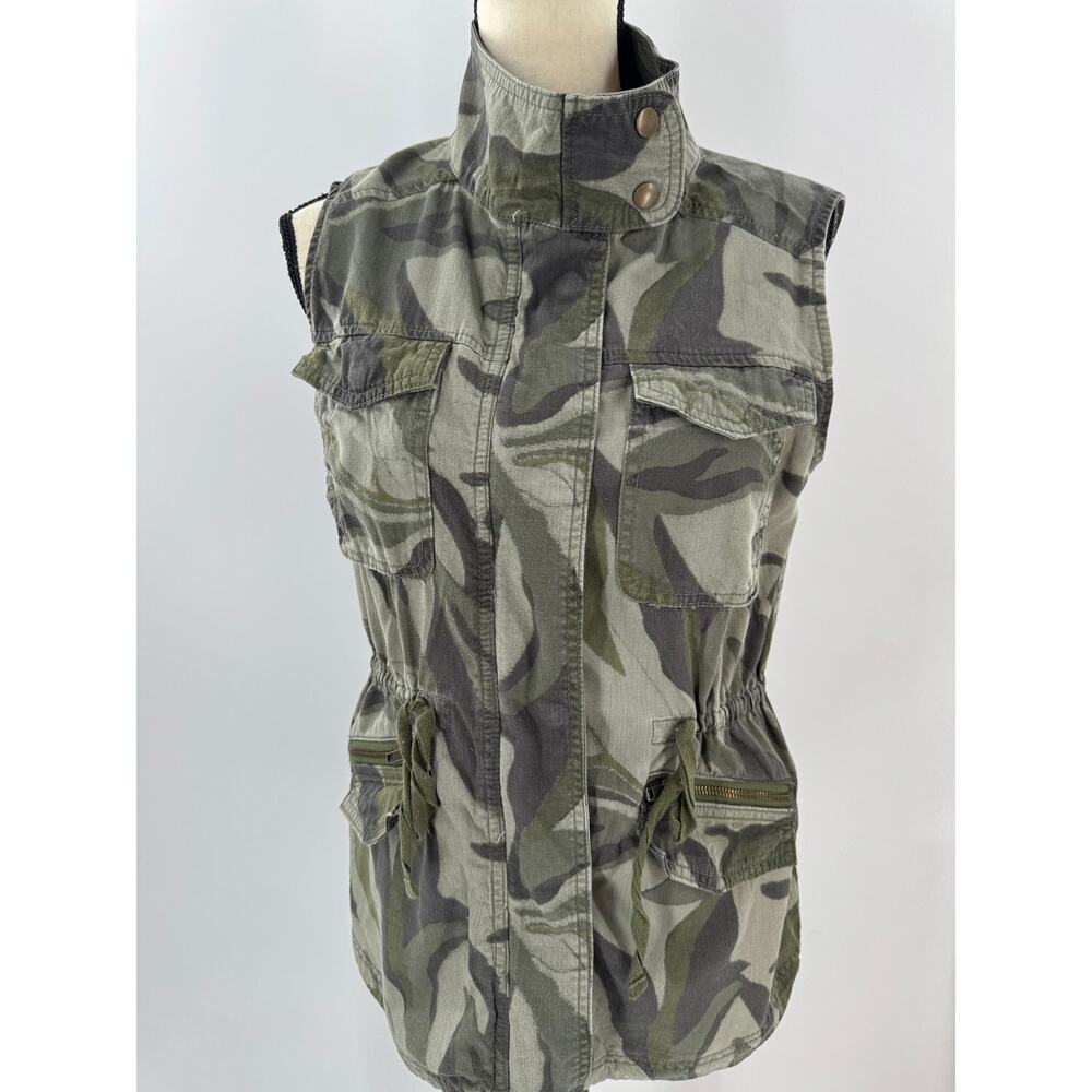 Nordstrom Caslon Green Camo Utility Vest Military Pockets Small